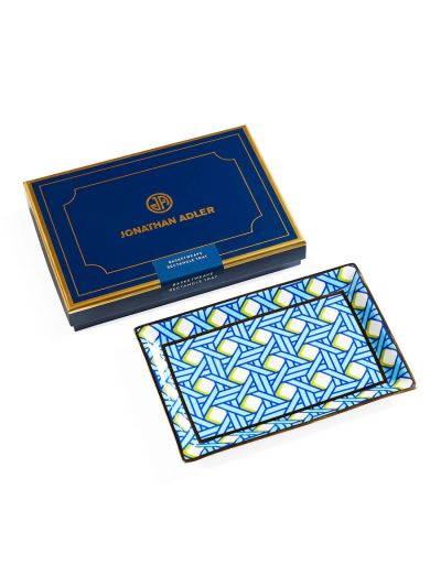 Jonathan Adler | Basketweave Rectangle Tray | Blauw/Groen