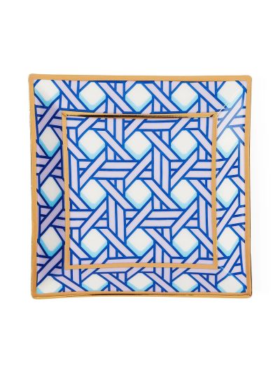 Jonathan Adler | Basketweave Square Tray | Blauw/Groen