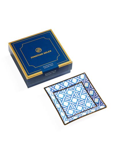 Jonathan Adler | Basketweave Square Tray | Blauw/Groen