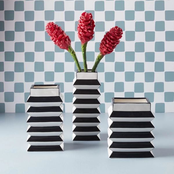 Jonathan Adler | Pleat Small Vaas | Zwart/wit