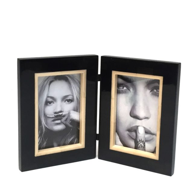 Fotolijst dubbel Sophia | Hoorn | Zwart/Wit | 10x15cm