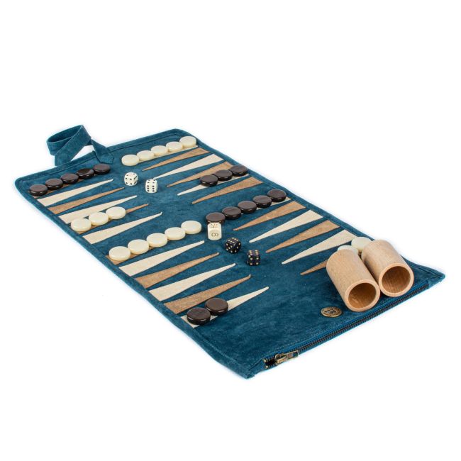 WEDDING GIFT ROSELOTTE & JORDY | Wedding Gift R&J | Manopoulos | Oprolbare Backgammon Set | Blauw