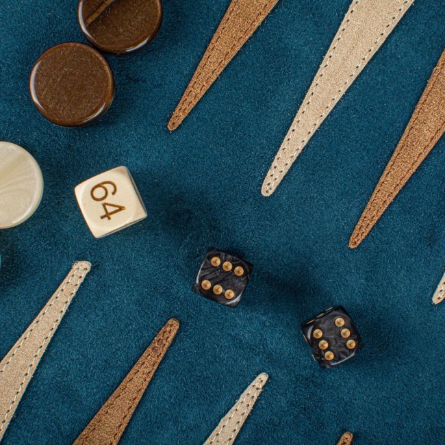 WEDDING GIFT ROSELOTTE & JORDY | Wedding Gift R&J | Manopoulos | Oprolbare Backgammon Set | Blauw