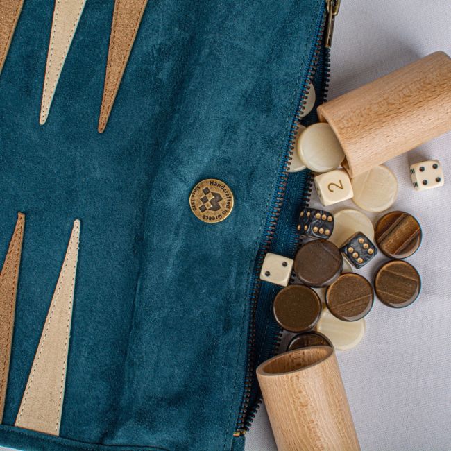 WEDDING GIFT ROSELOTTE & JORDY | Wedding Gift R&J | Manopoulos | Oprolbare Backgammon Set | Blauw