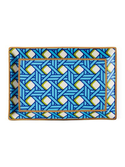Jonathan Adler | Basketweave Rectangle Tray | Blauw/Groen