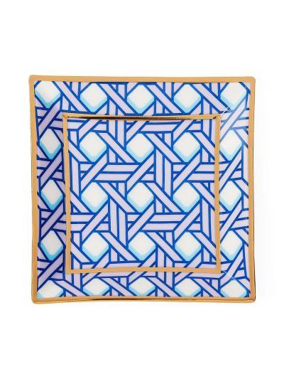 Jonathan Adler | Basketweave Square Tray | Blauw/Groen